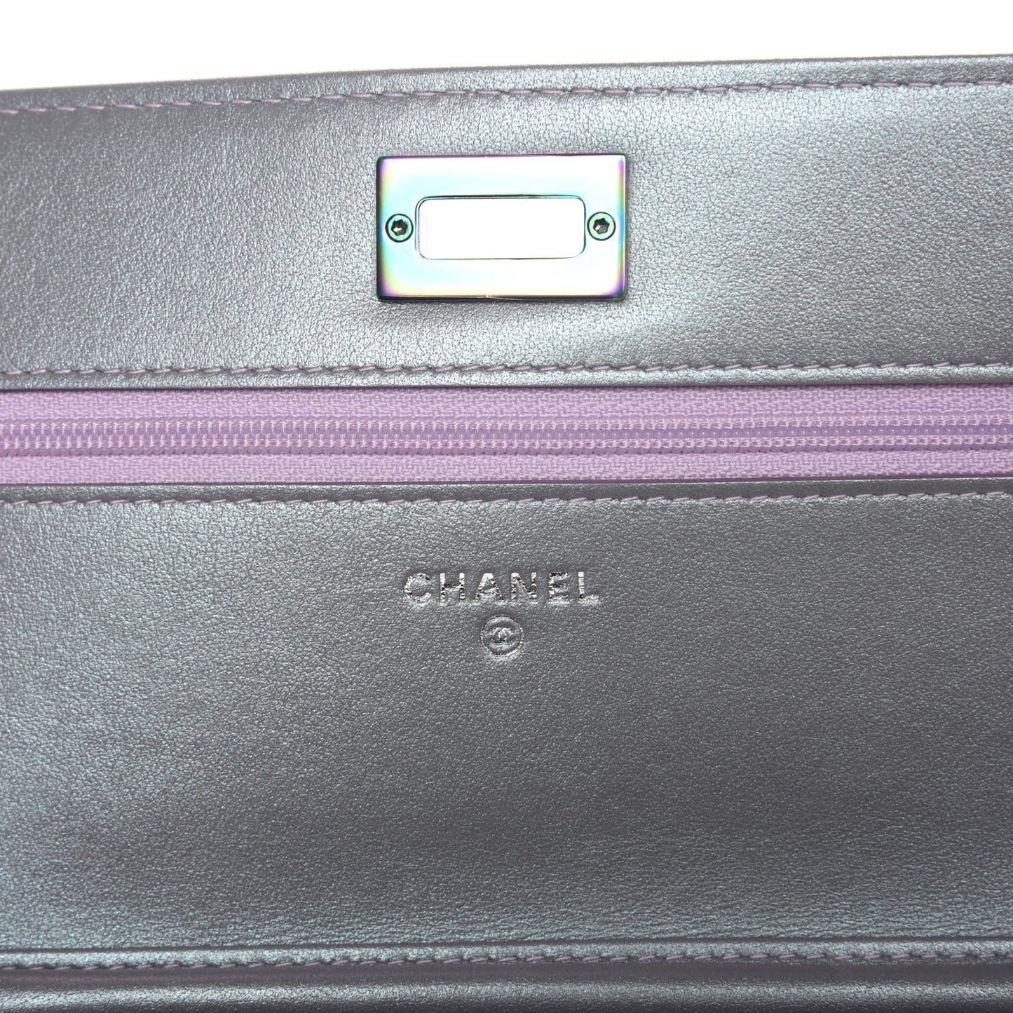 Iridescent Lambskin Chevron Quilted Reissue Wallet On Chain WOC Light Purple