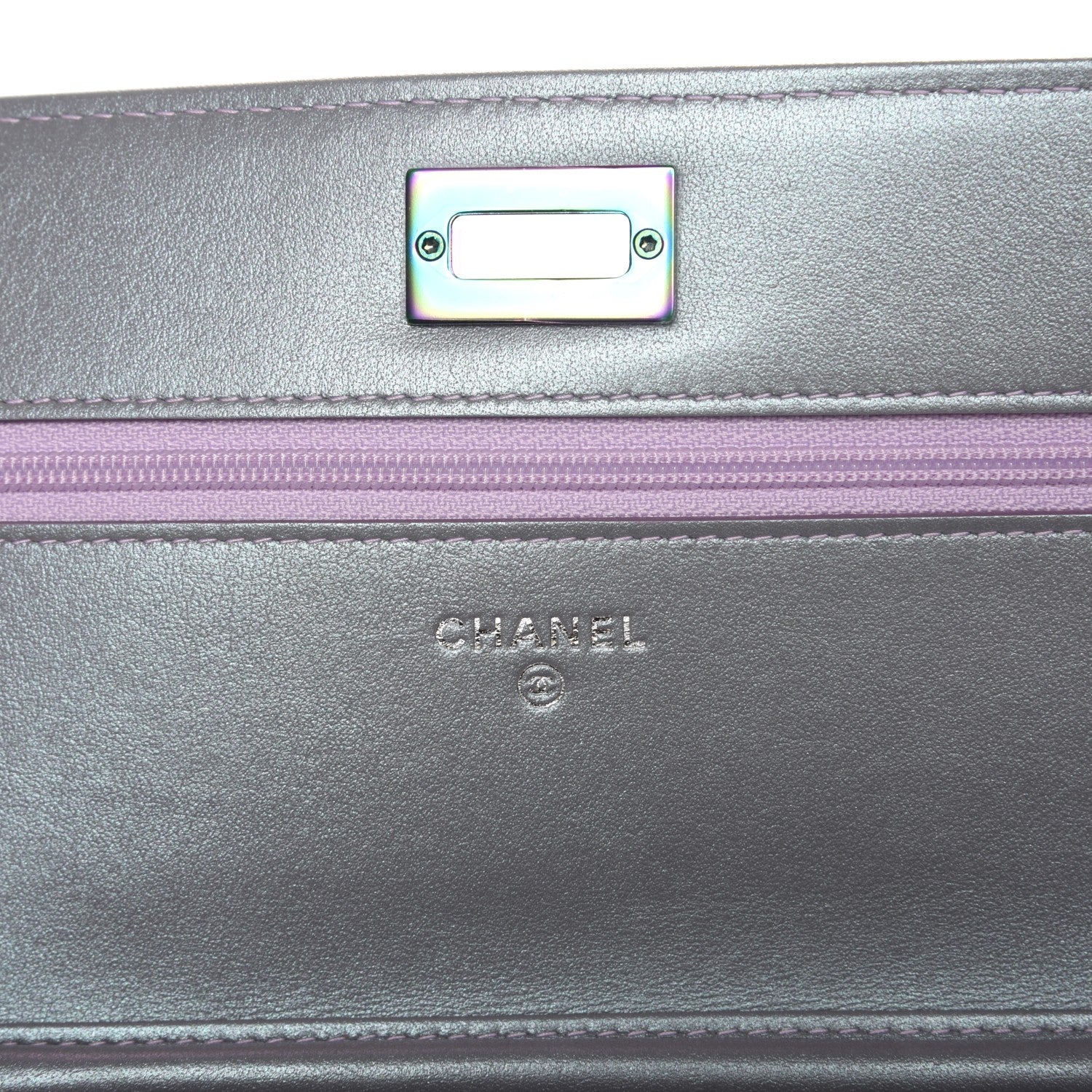 Chanel Iridescent Lambskin Chevron Quilted Reissue Wallet On Chain WOC Light Purple 6 of 9