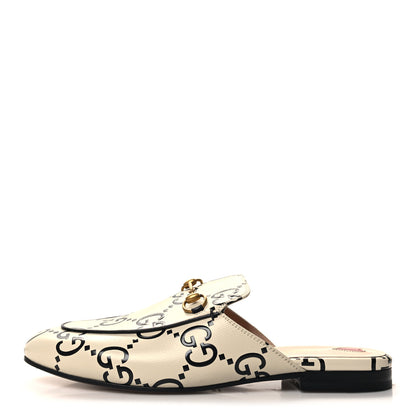 Gucci Azalea Calfskin GG Monogram Bi-Color Debossed Womens Princetown Slippers 40 Mystic White Black 1 of 9