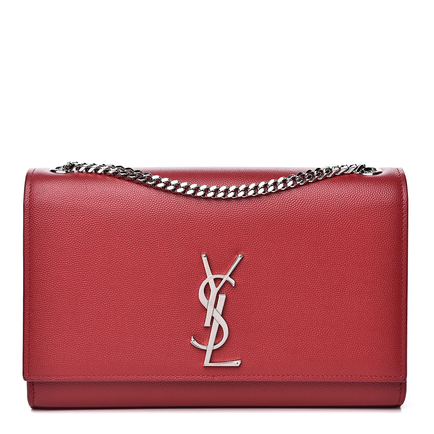 Saint Laurent Grain De Poudre Medium Monogram Kate Satchel Red 1 of 14