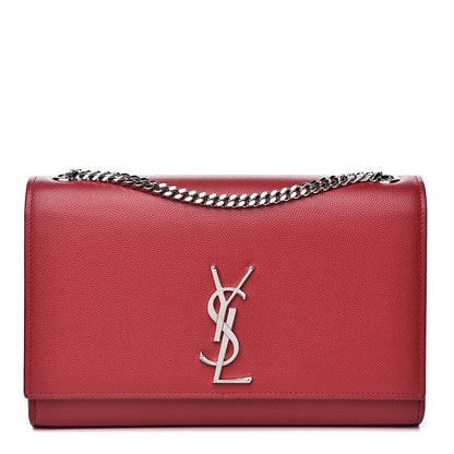 Saint Laurent Grain De Poudre Medium Monogram Kate Satchel Red 1 of 14
