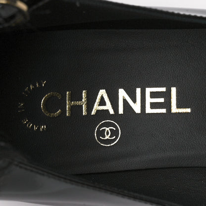 Chanel Patent Shearling Lambskin Cap Toe Mary Jane Pumps 39 Black 7 of 9