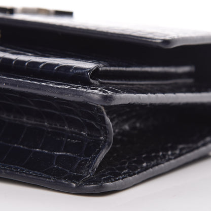 Saint Laurent Calfskin Crocodile Embossed Monogram Sunset Chain Wallet Navy 13 of 13