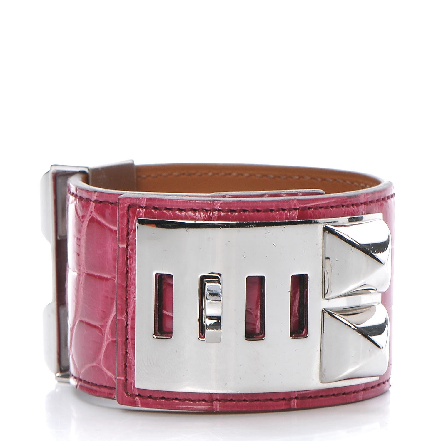 Hermes Shiny Alligator Collier De Chien CDC Bracelet S Framboise 4 of 9