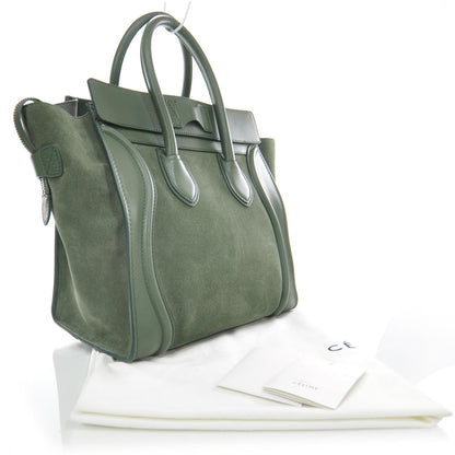 Celine Leather Suede Mini Luggage Green 3 of 8