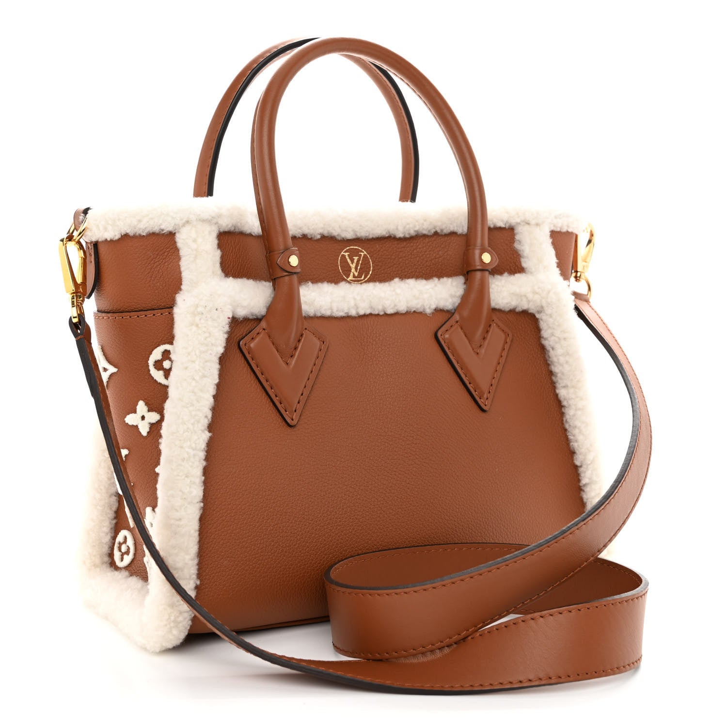 Louis Vuitton Grained Calfskin Shearling On My Side PM Caramel 3 of 9