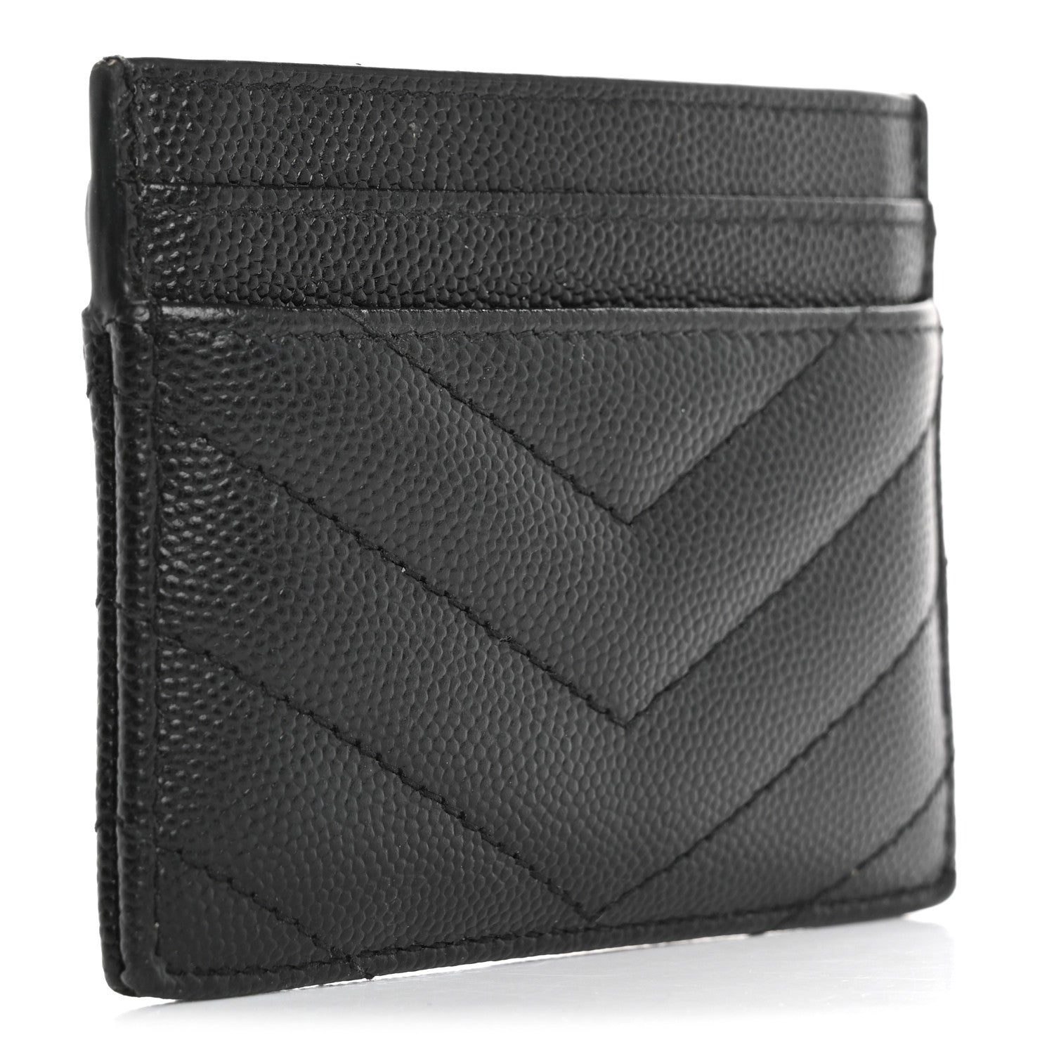 Saint Laurent Grain De Poudre Matelasse Chevron Monogram Credit Card Case Black 3 of 10