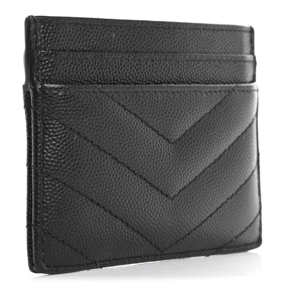 Saint Laurent Grain De Poudre Matelasse Chevron Monogram Credit Card Case Black 3 of 10