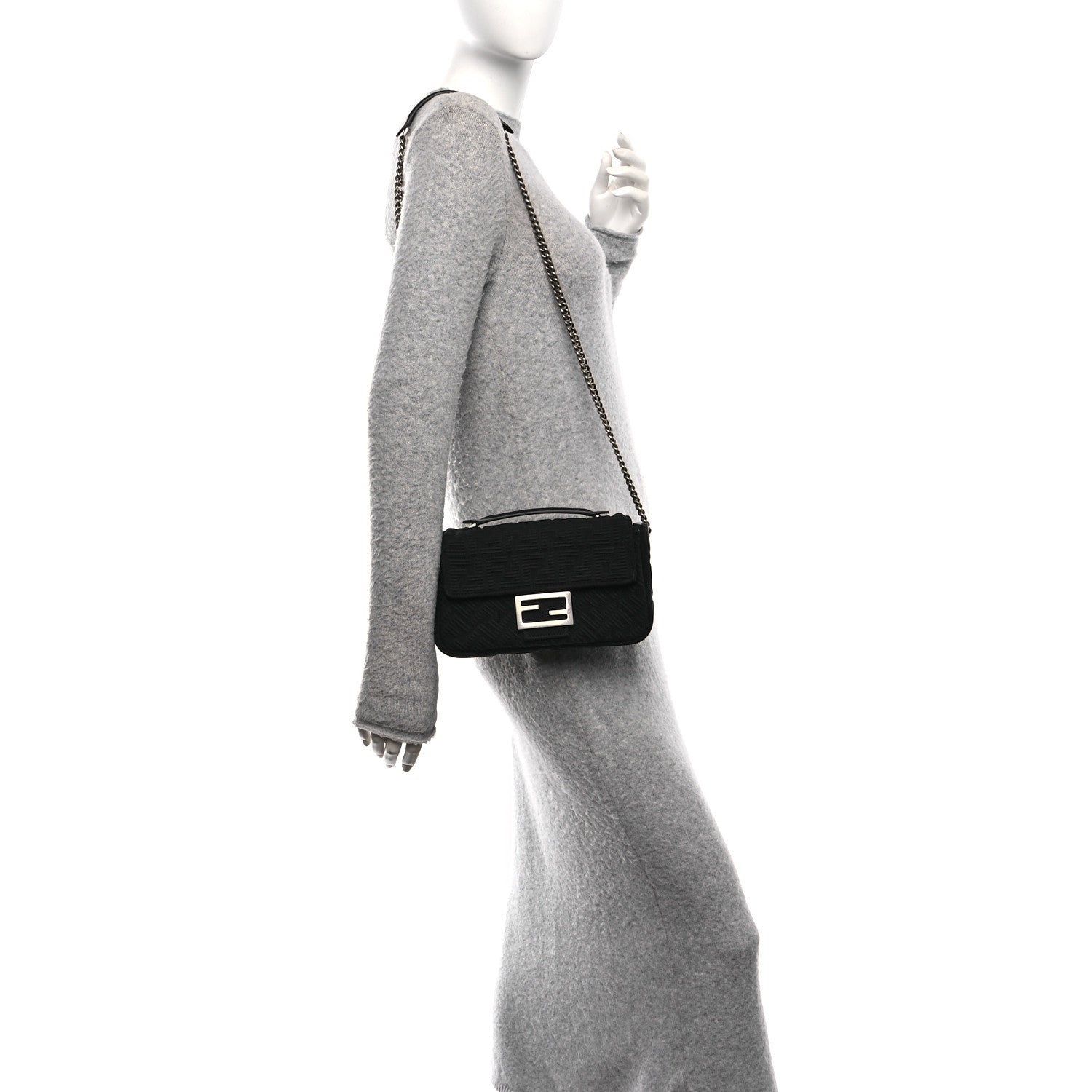 Fendi Technical Fabric FF Midi Chain Baguette Black 2 of 11
