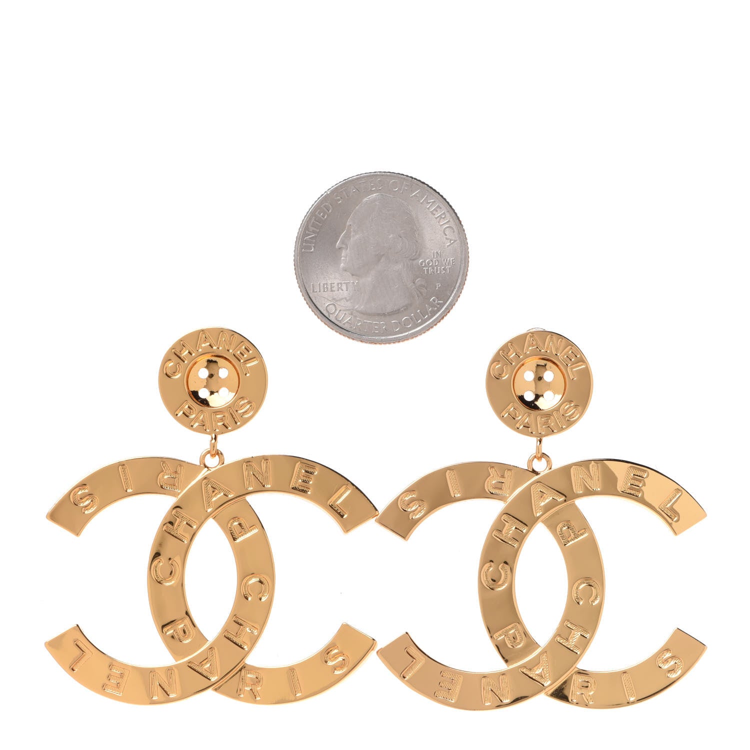 Chanel Metal Large Paris Button Earrings Gold 2 of 5
