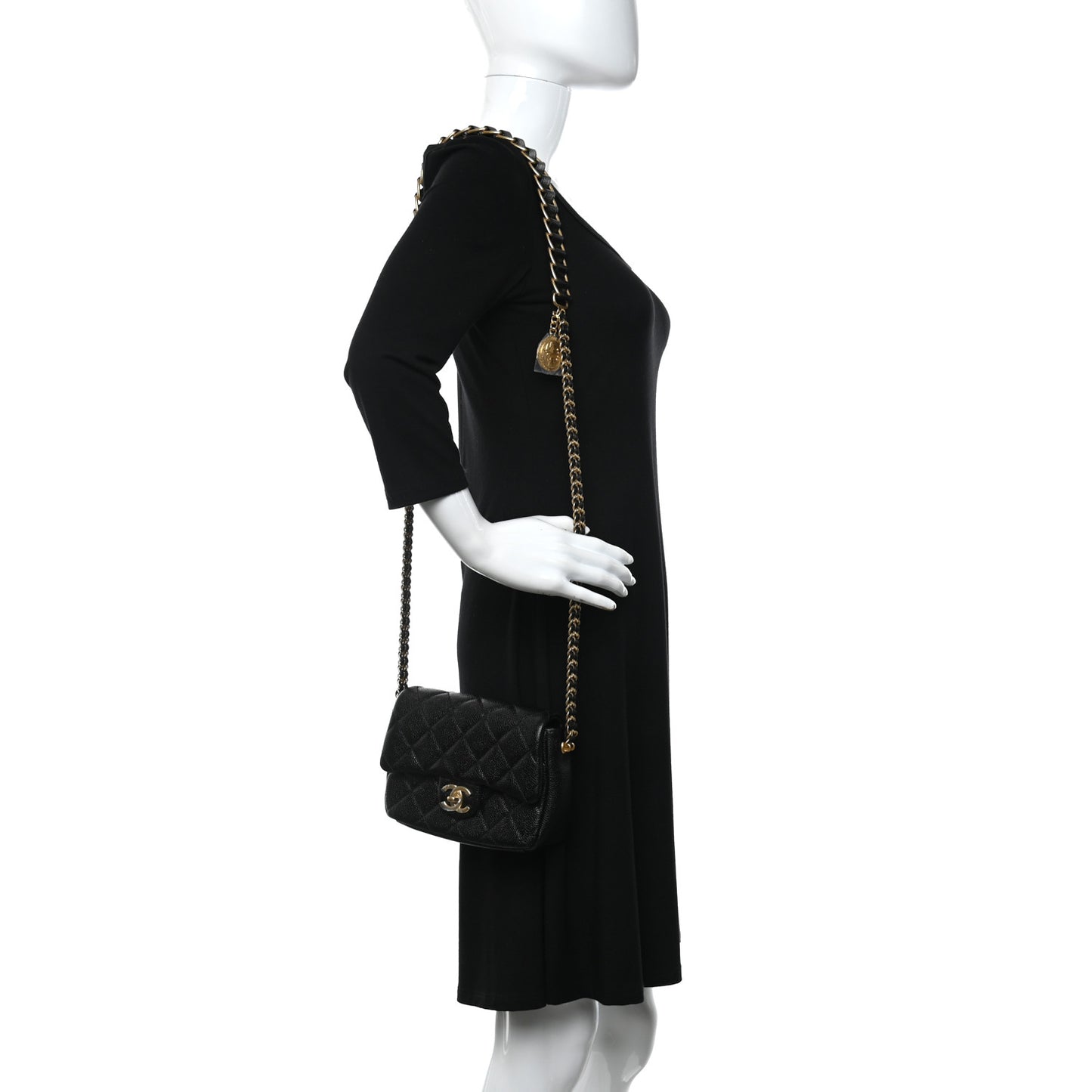 Caviar Quilted Mini Chain Soul Flap Black