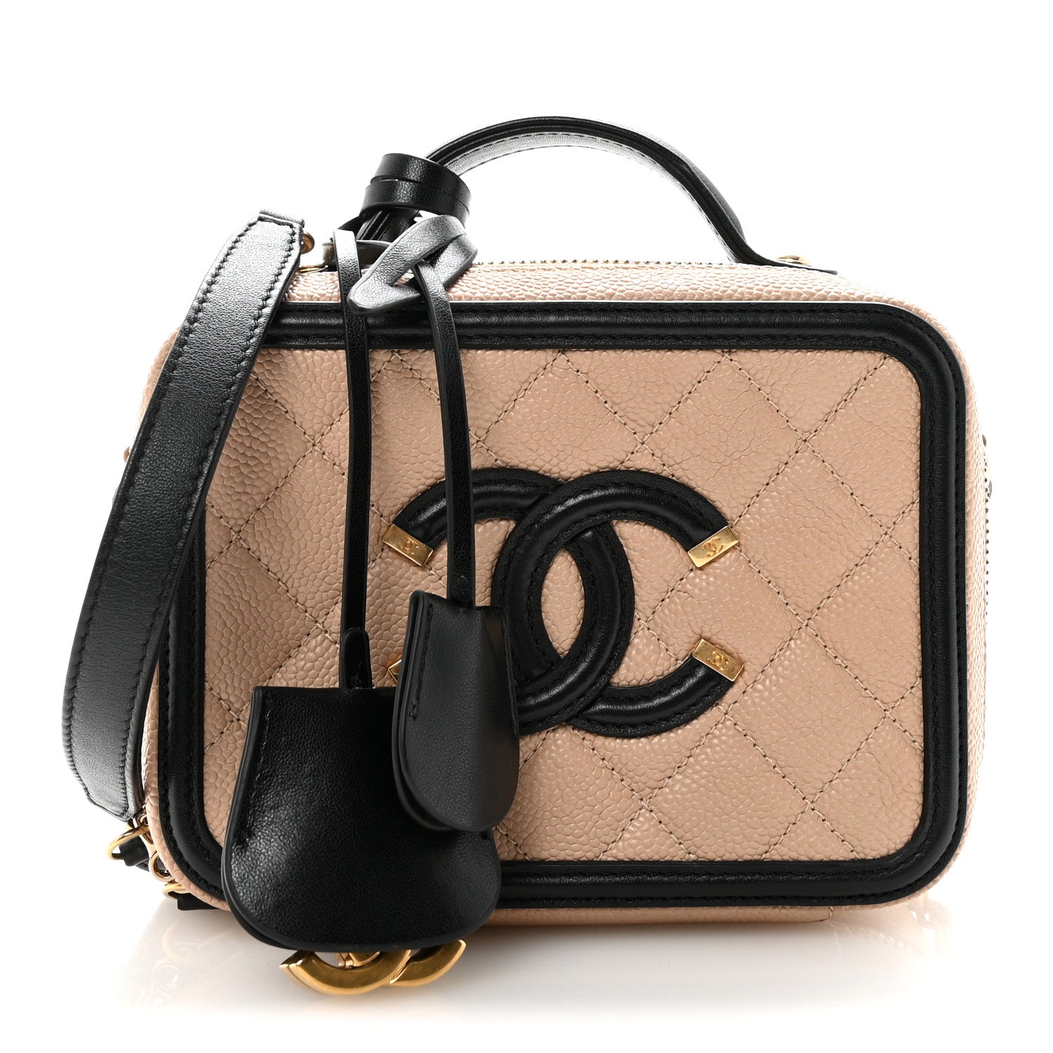 Chanel Caviar Quilted Small CC Filigree Vanity Case Beige Black 1 of 9