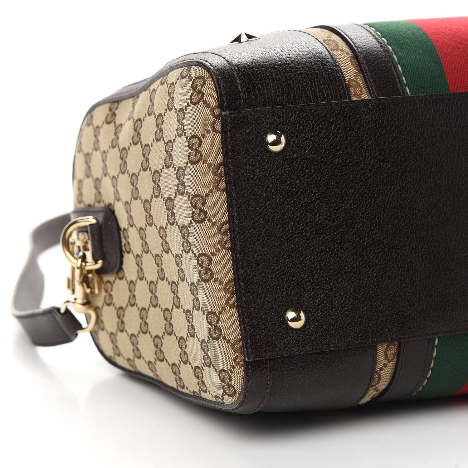 Gucci Monogram Vintage Web Medium Webby Bee Boston Dark Brown 8 of 13
