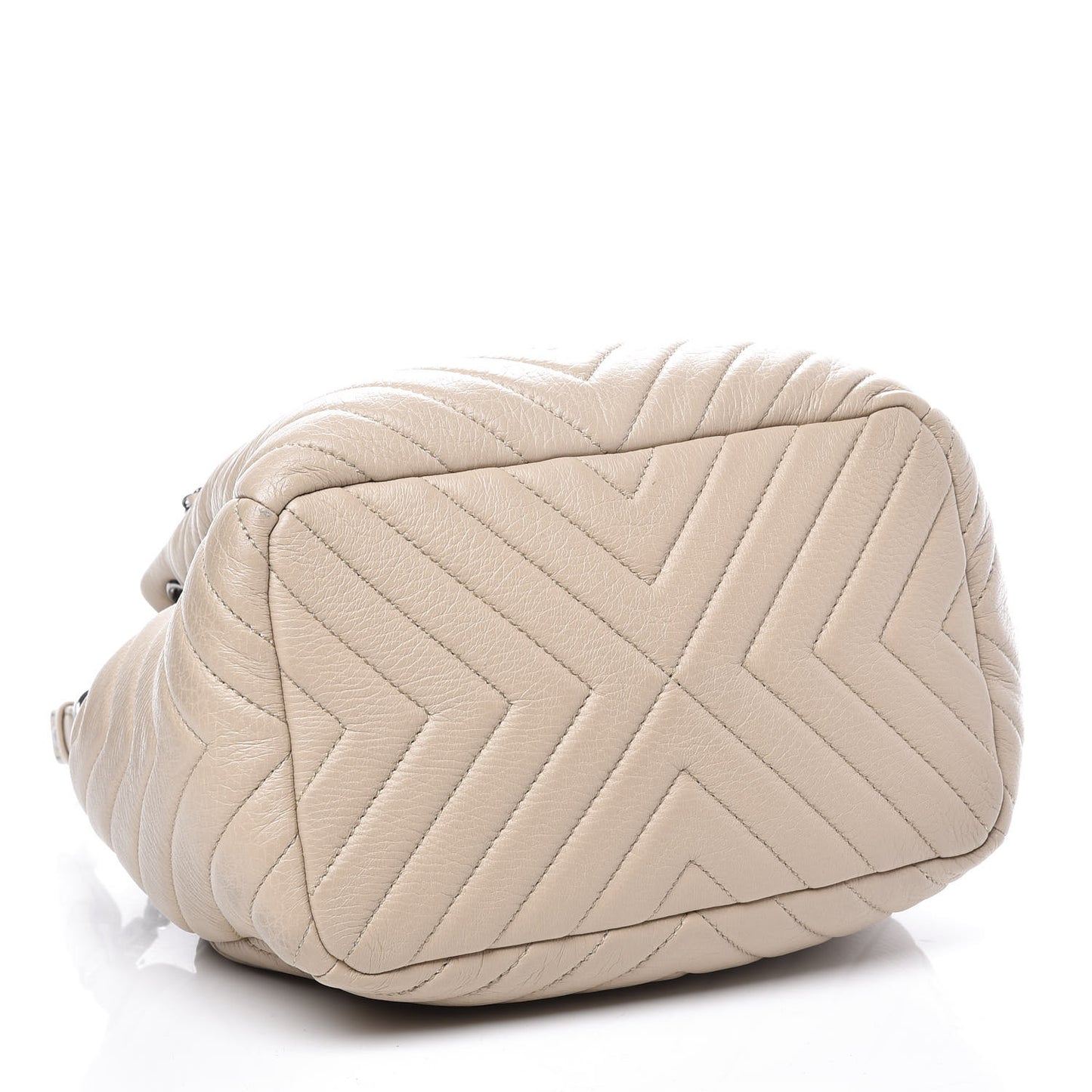 Deerskin Chevron Small CC Chain Bucket Bag Beige