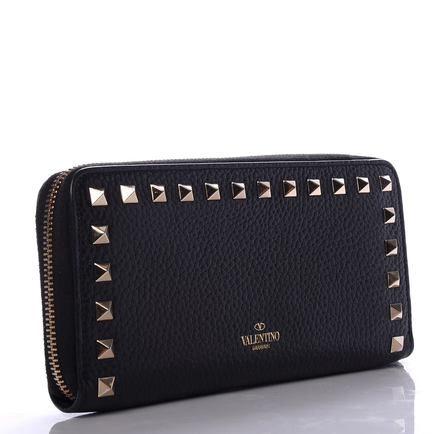 Valentino Garavani Pebbled Calfskin Rockstud Zip Around Wallet Black 3 of 6