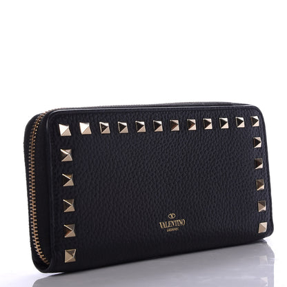 Valentino Garavani Pebbled Calfskin Rockstud Zip Around Wallet Black 3 of 6
