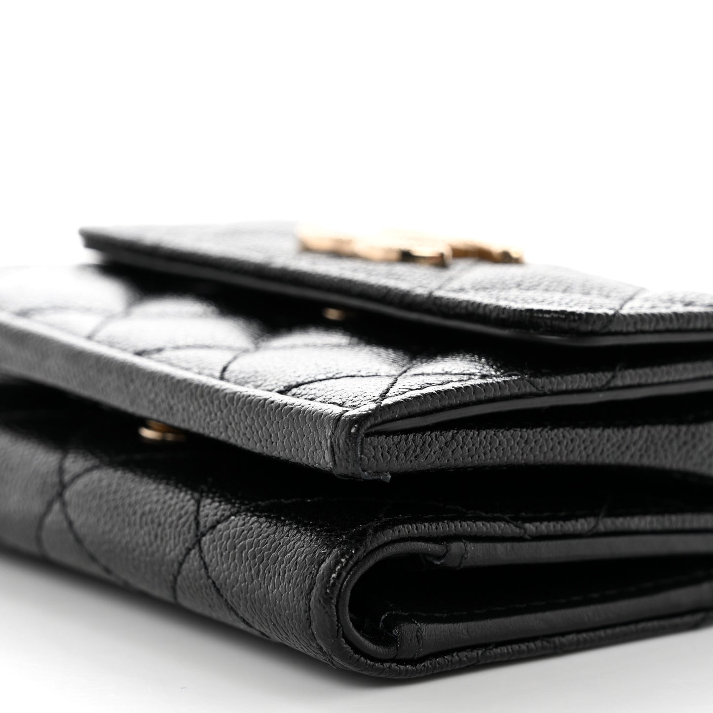 Caviar Quilted Studded CC Double Flap Wallet Black