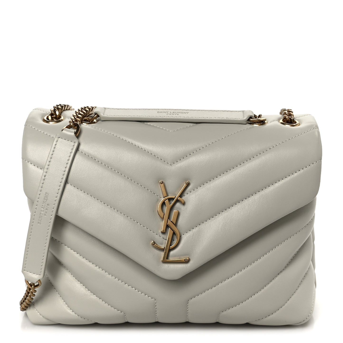 Calfskin Y Quilted Monogram Small Loulou Chain Satchel Blanc Vintage