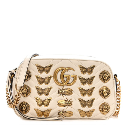 Gucci Calfskin Matelasse Animal Studs Small GG Marmont Chain Shoulder Bag White 1 of 9