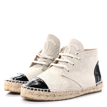 Chanel Crackled Calfskin High Top Espadrilles 38 Light Beige Black 3 of 10