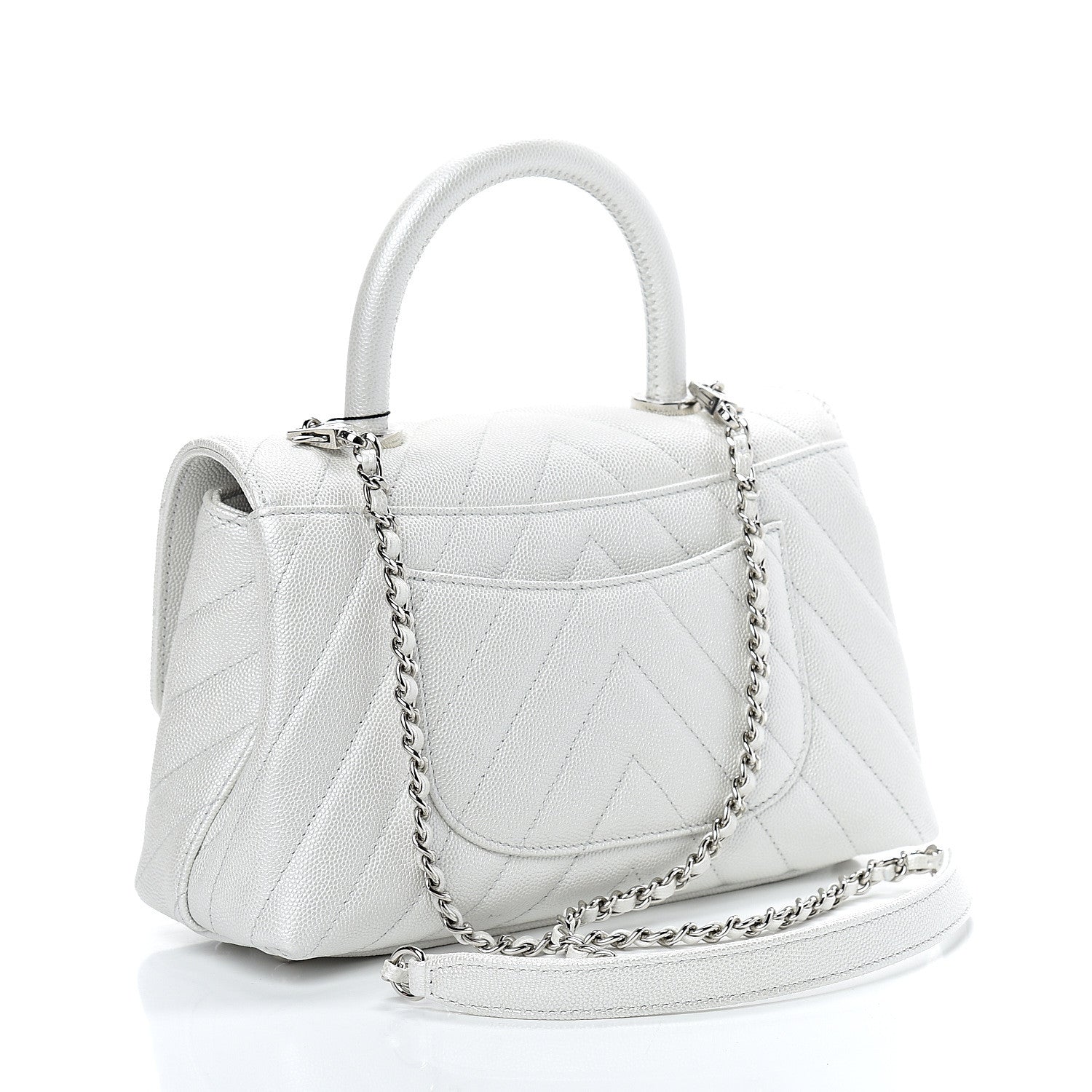 Chanel Iridescent Caviar Chevron Quilted Mini Coco Handle Flap White 2 of 11