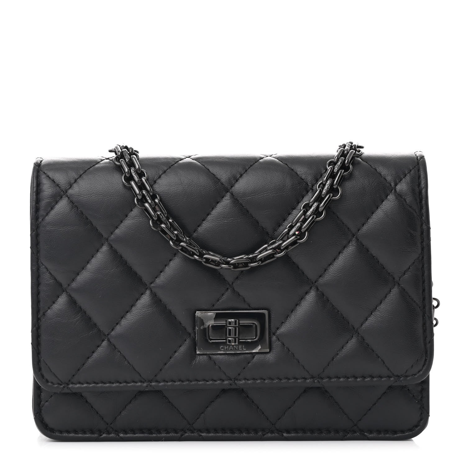 Chanel Aged Calfskin Quilted Mini Reissue Wallet On Chain WOC So Black 1 of 14