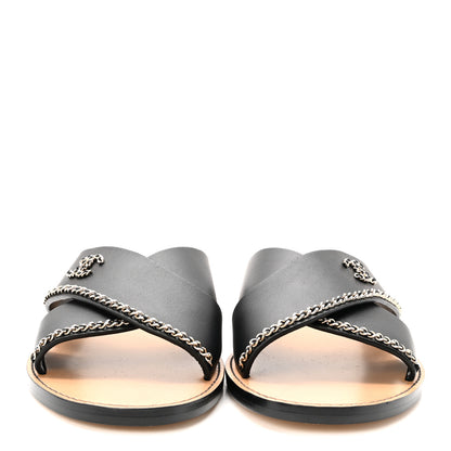 Chanel Calfskin Quilted Chain CC Mules 39 Black 3 of 9