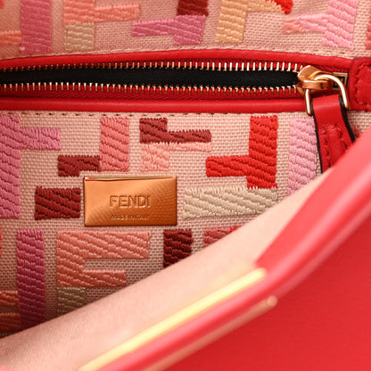 Fendi Vitello Seta Canvas FF Embroidered Mini Peekaboo Iconic Satchel Rosso Cardinale Multicolor 7 of 11