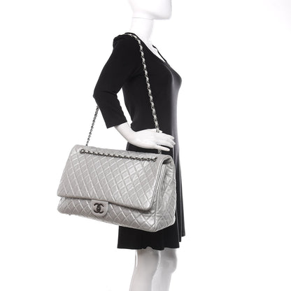Chanel Metallic Calfskin Quilted XXL Travel Flap Bag Silver 2 of 10