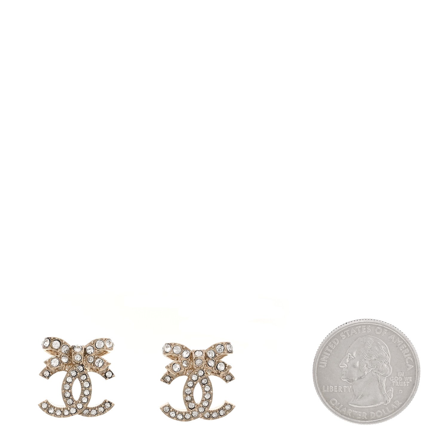 Chanel Crystal CC Bow Dangle Earrings Gold 2 of 5