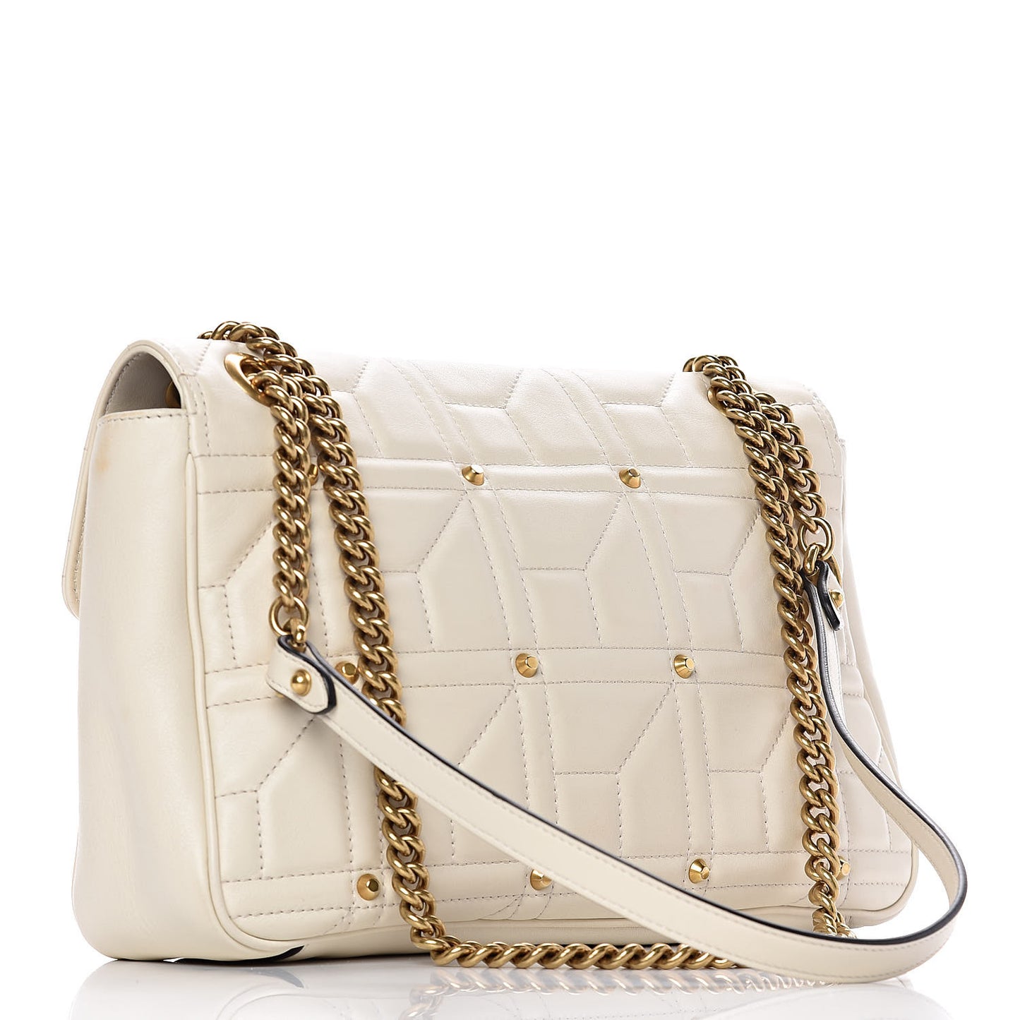 Calfskin Matelasse Studded Medium GG Marmont Shoulder Bag White