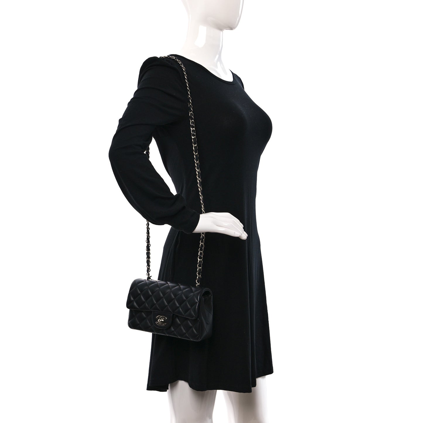 Lambskin Quilted Mini Rectangular Flap Black