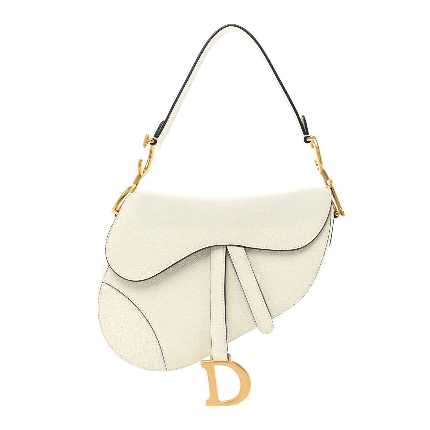 Grained Calfskin Saddle Bag White