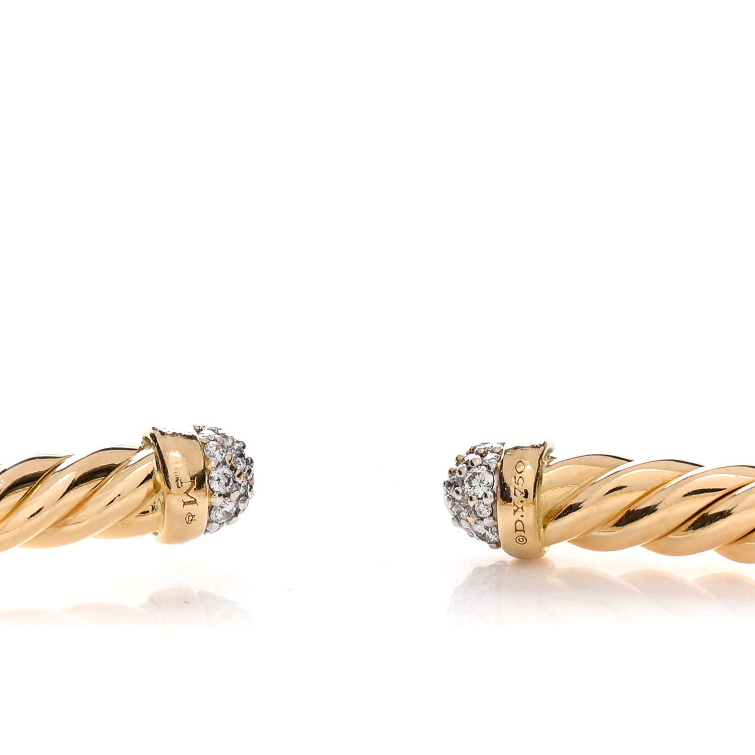 David Yurman 18K Yellow Gold Diamond 4mm Cablespira Bracelet 3 of 3