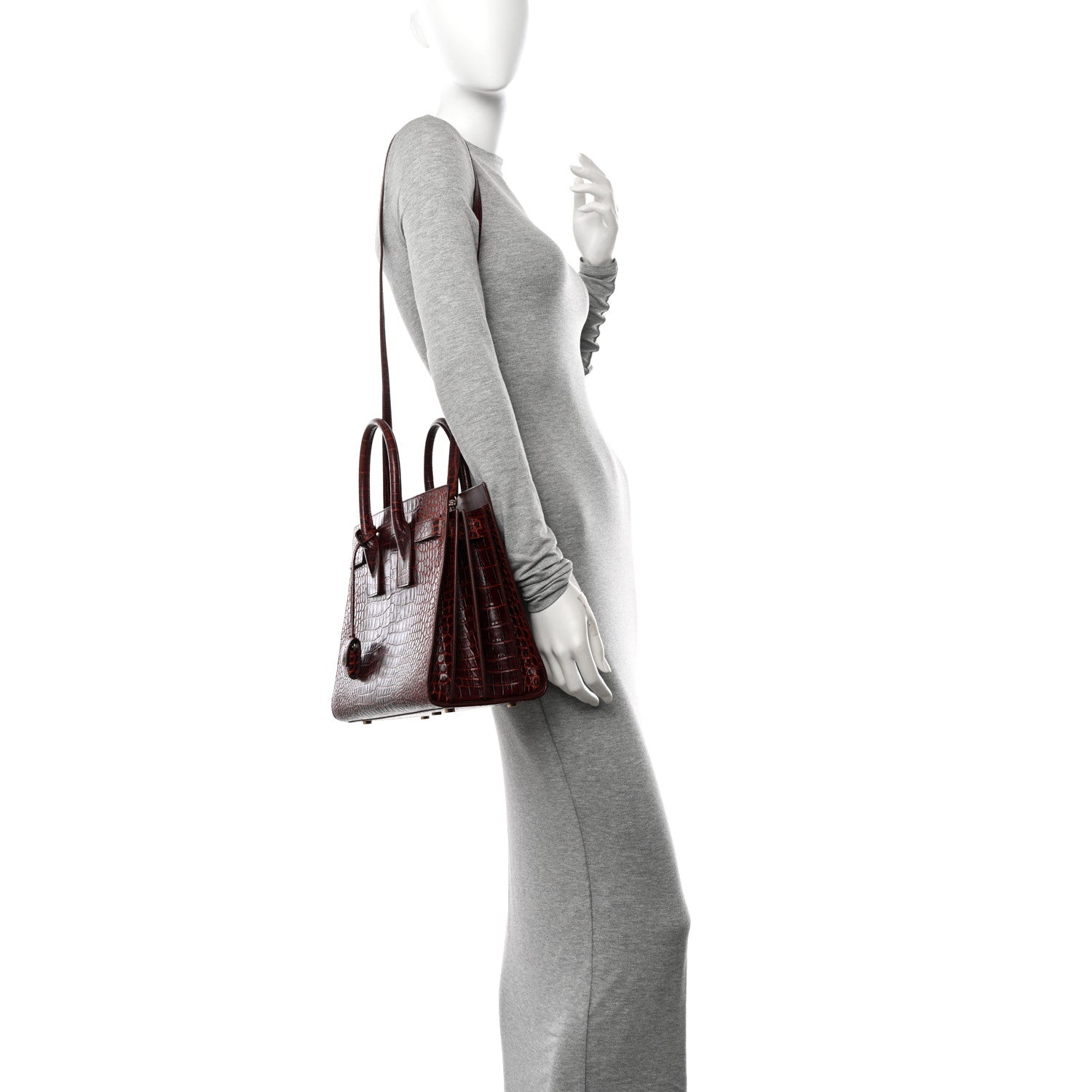 Saint Laurent Calfskin Crocodile Embossed Small Sac De Jour Dark Blood 2 of 13