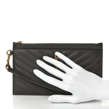 Saint Laurent Grain De Poudre Chevron Monogram Large Bill Pouch Pebble 2 of 8