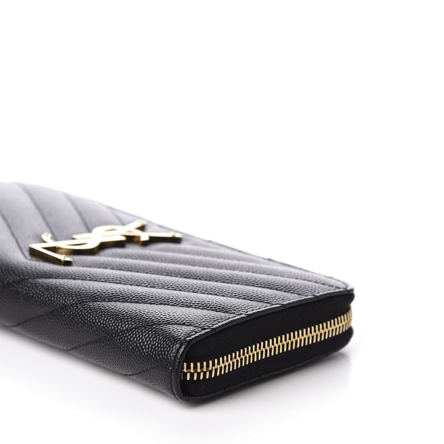 Saint Laurent Grain De Poudre Matelasse Chevron Monogram Zip Around Wallet Black 6 of 9