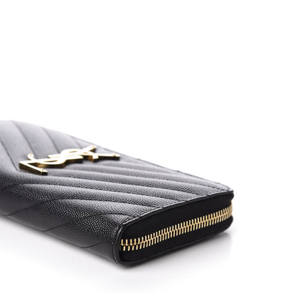 Saint Laurent Grain De Poudre Matelasse Chevron Monogram Zip Around Wallet Black 6 of 9