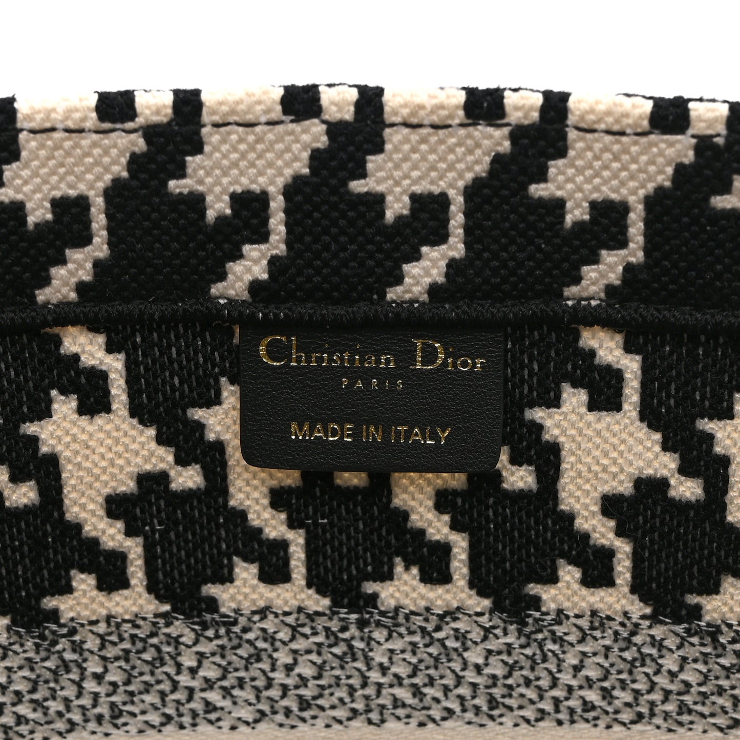 Canvas Houndstooth Embroidered Medium Book Tote Black White