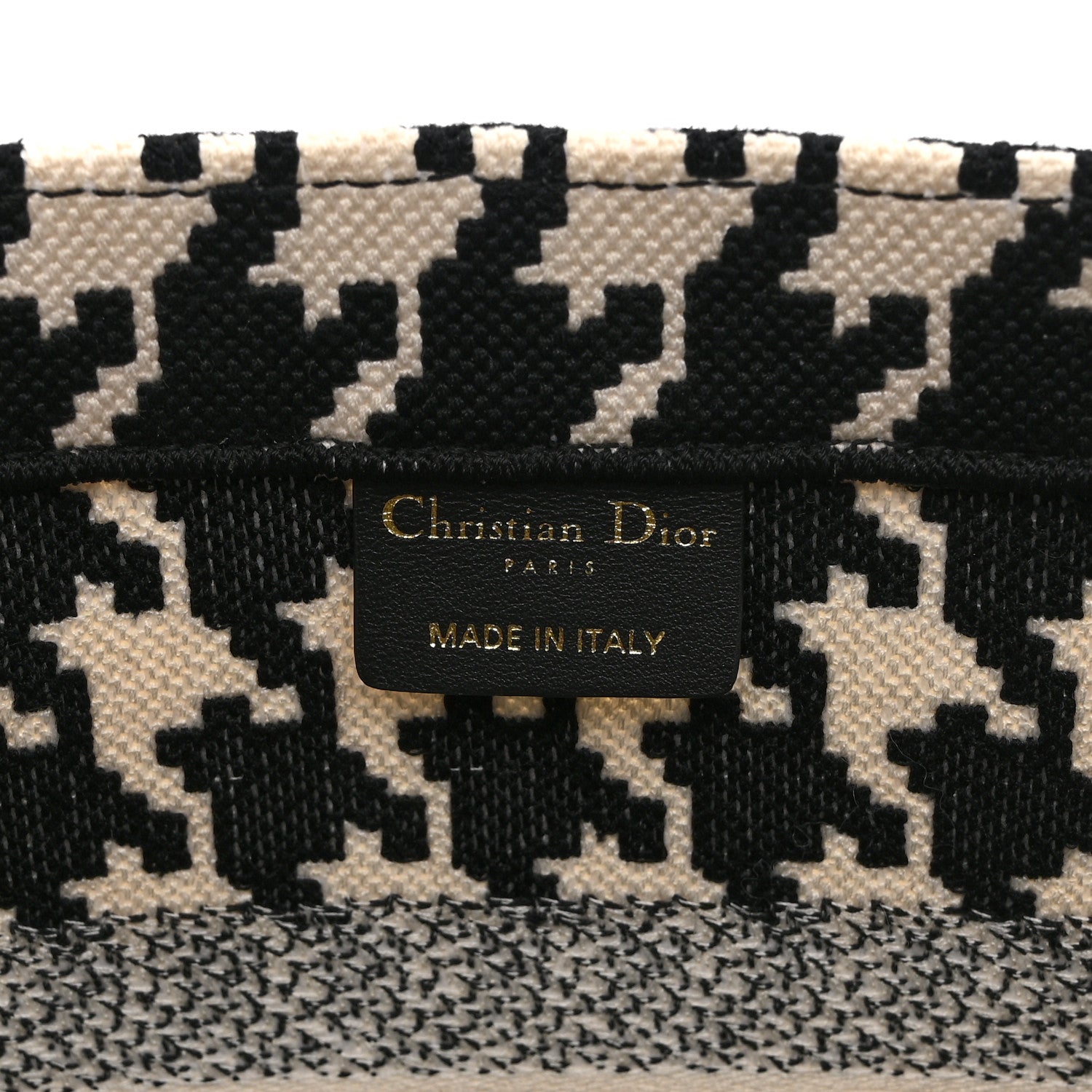 Christian Dior Canvas Houndstooth Embroidered Medium Book Tote Black White 6 of 10