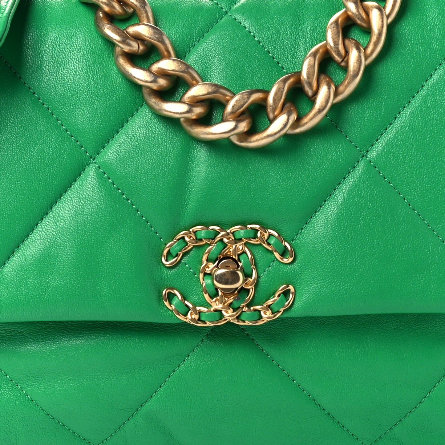 Goatskin Quilted Large Chanel 19 Flap Green