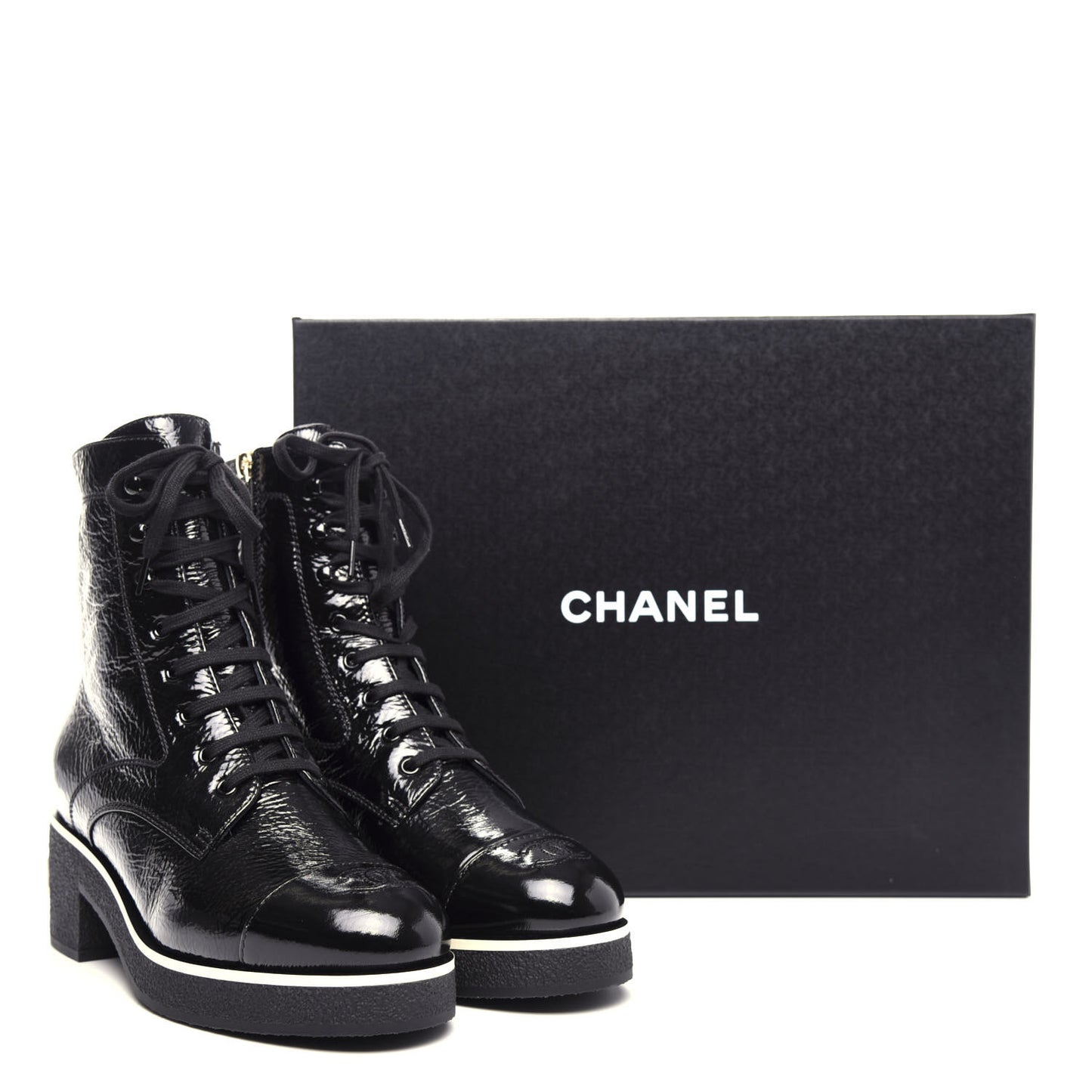 Shiny Crumpled Lambskin Lace Up Combat Boots 42 Black