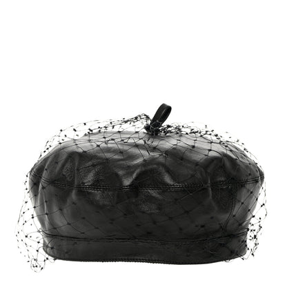 Christian Dior Lambskin Arty Beret Cap with Veil 56 Black 1 of 11
