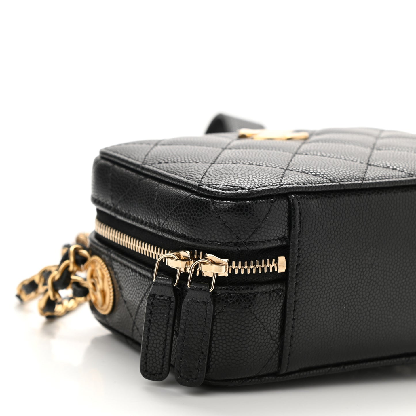 Caviar Quilted Twist Your Buttons Clutch With Chain Black