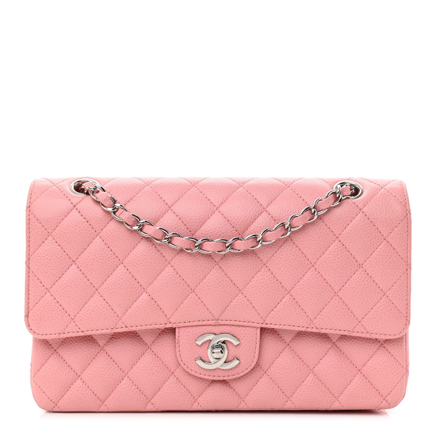 Caviar Quilted Medium Double Flap Pink
