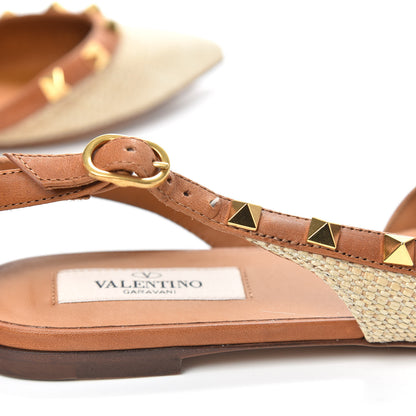 Valentino Garavani Raffia Calfskin Rockstud Slingback Flats 36 Naturale 8 of 10