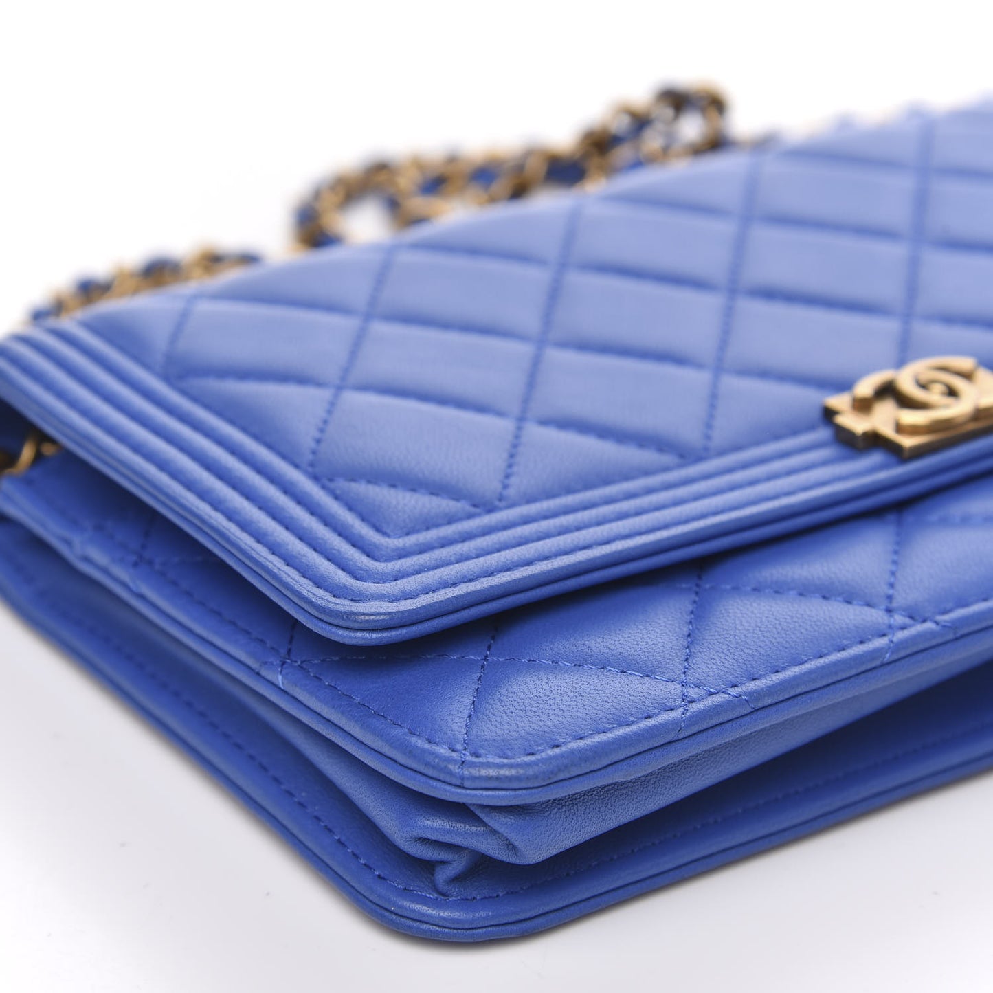 Lambskin Quilted Boy Wallet On Chain WOC Blue
