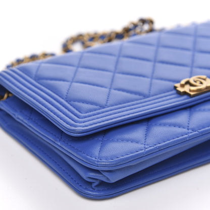 Chanel Lambskin Quilted Boy Wallet On Chain WOC Blue 9 of 12