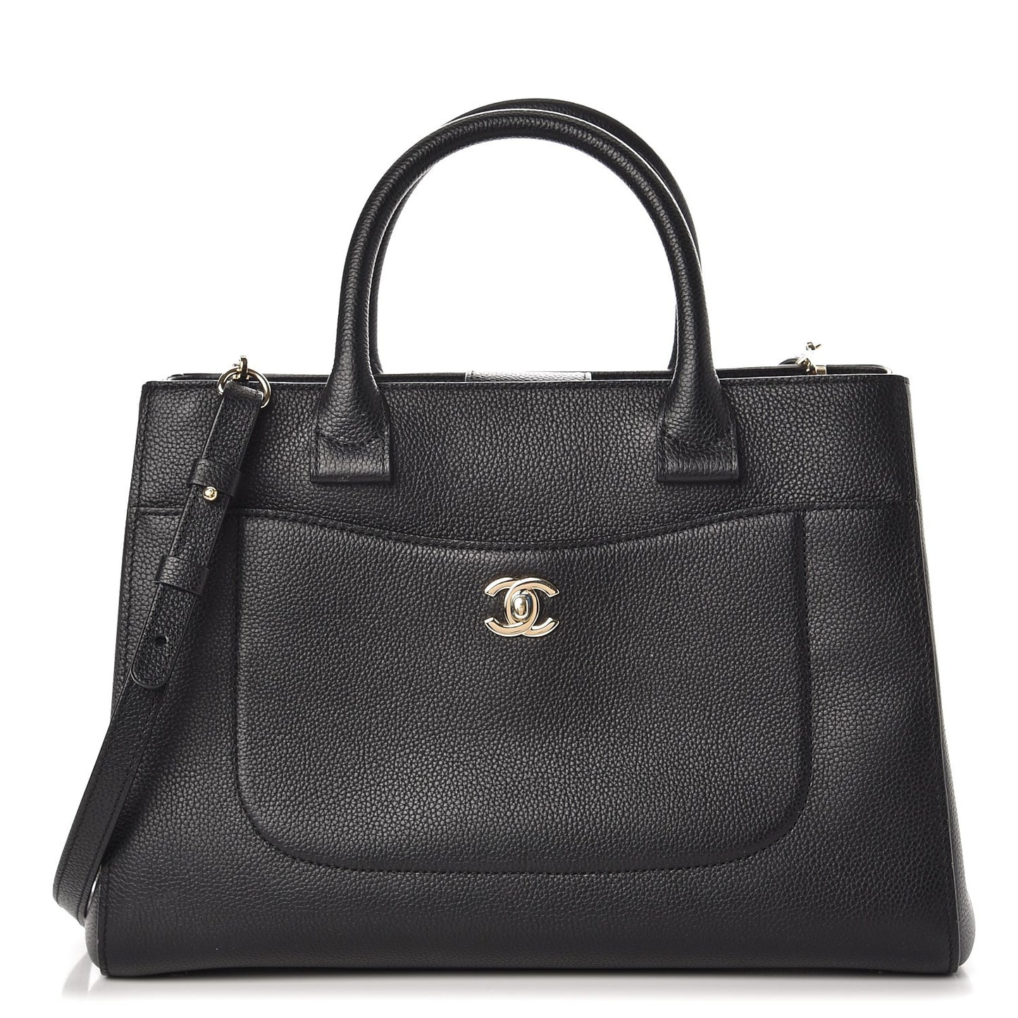 Grained Calfskin Small Neo Executive Shopper Tote Black