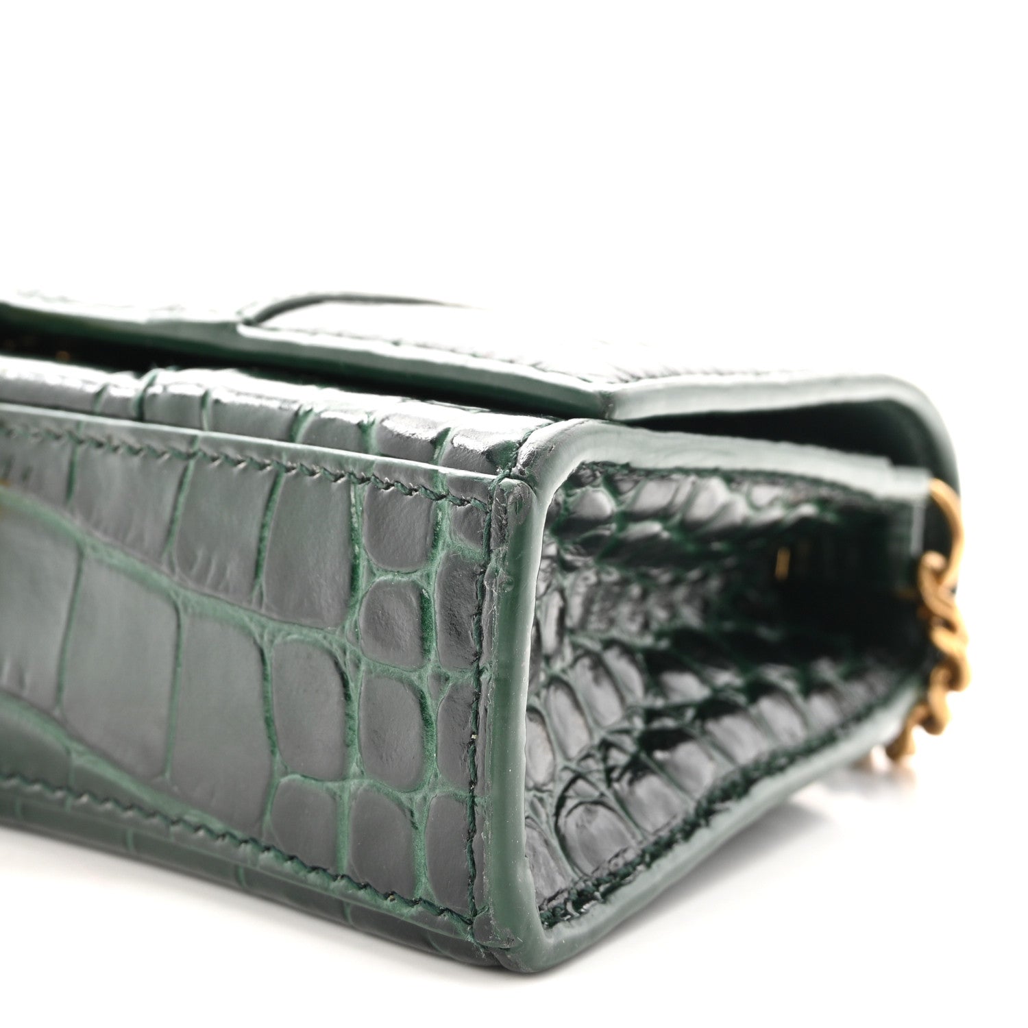 Balenciaga Shiny Calfskin Crocodile Embossed Hourglass Chain Bag Forest Green 9 of 9